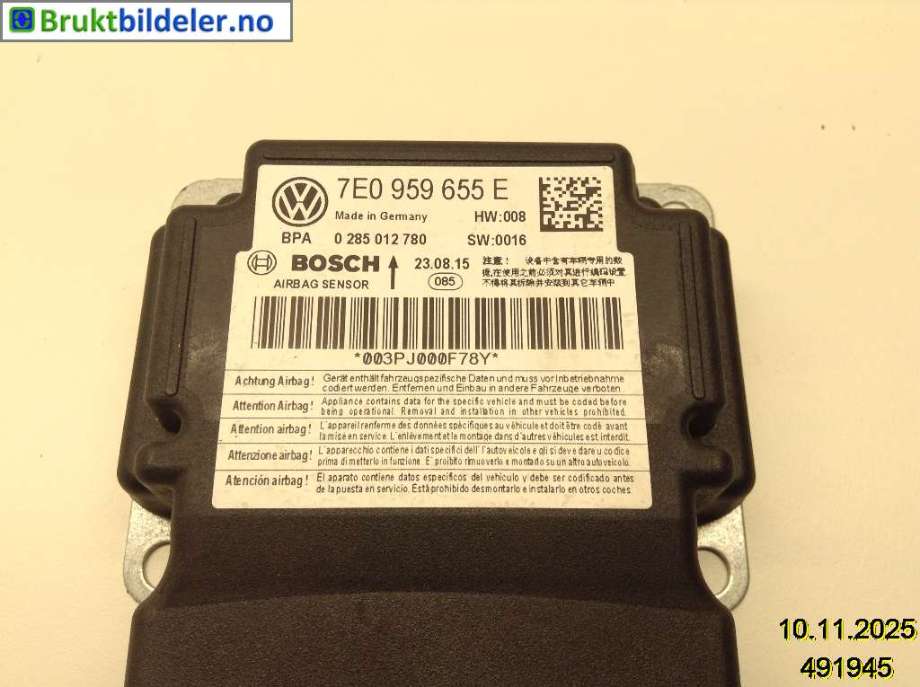 Airbag elektronikk til VW Transporter / Caravelle 2015-2019 (T6) (T6) (VOLKSWAGEN|7E0 959 655 E|0 285 012 780|)