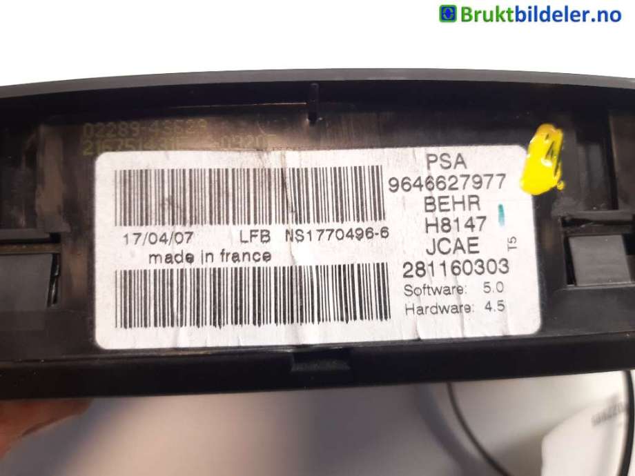 Varmeapparat betjening til Peugeot 307 2005-2008 (Fase 2) (PEUGEOT|9646627977|281160303|H8147)