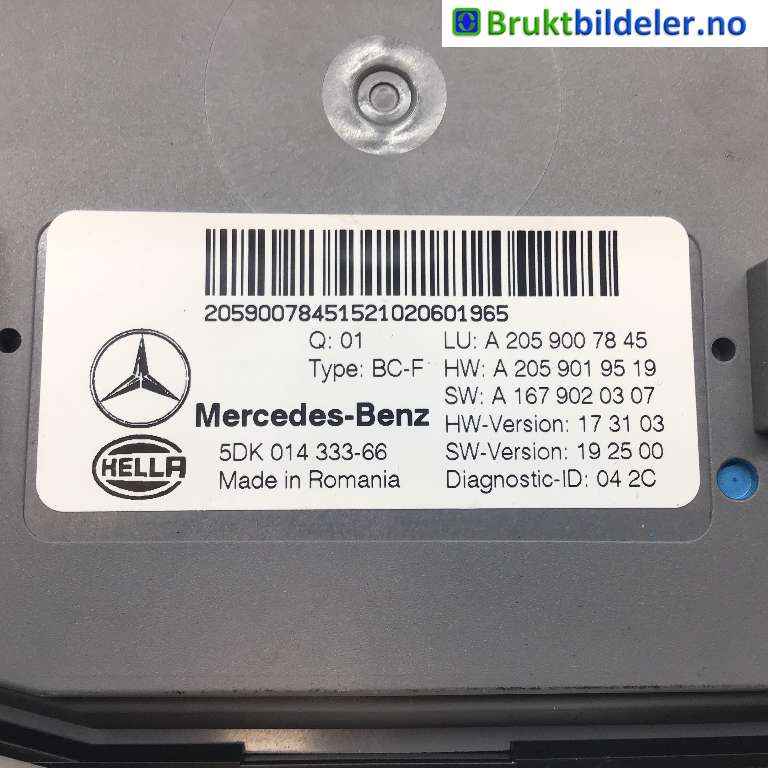 Styreenhet diverse til Mercedes EQC 2019-->>  (MERCEDES|A 205 900 78 45|5DK 014 333-66|)