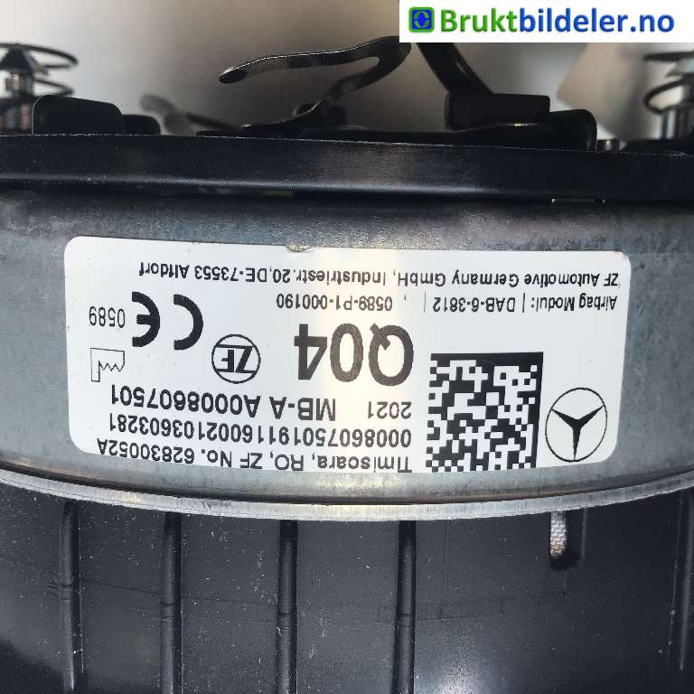Airbag rattpute til Mercedes EQC 2019-->>  (MERCEDES|A 000 860 75 01|62830052A|)