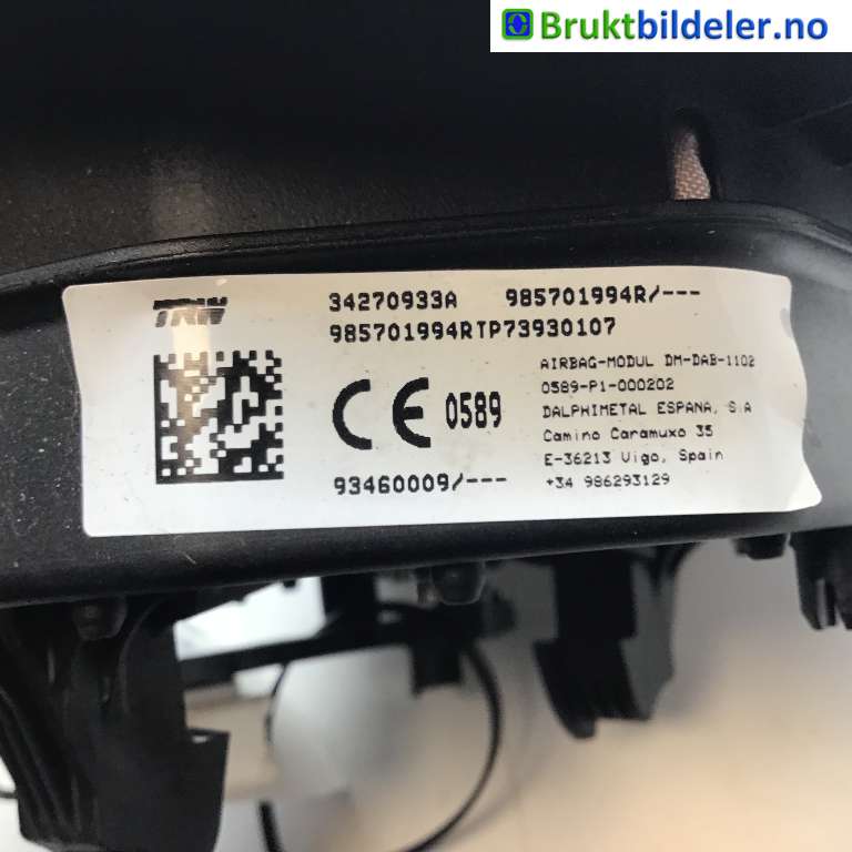 Airbag rattpute til Opel Vivaro B 2014-2019  (OPEL|93460009|172418500079|0589-P1-000353)