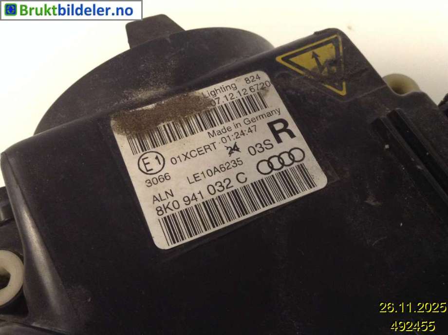 Frontlykt høyre xenon til Audi A4 2007-2014 (Type IV) (B8) (B8) (AUDI|8K0 941 032 C||8K0 941 754 F)