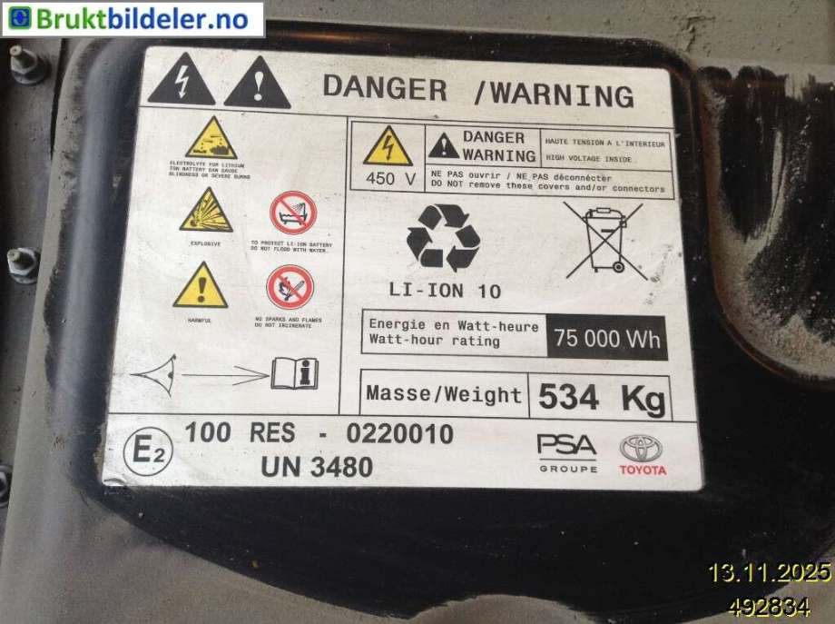 Batteripakke elbil til Toyota Proace 2016-->> (Type II)  (TOYOTA|SU001B4411||SU001B4949)