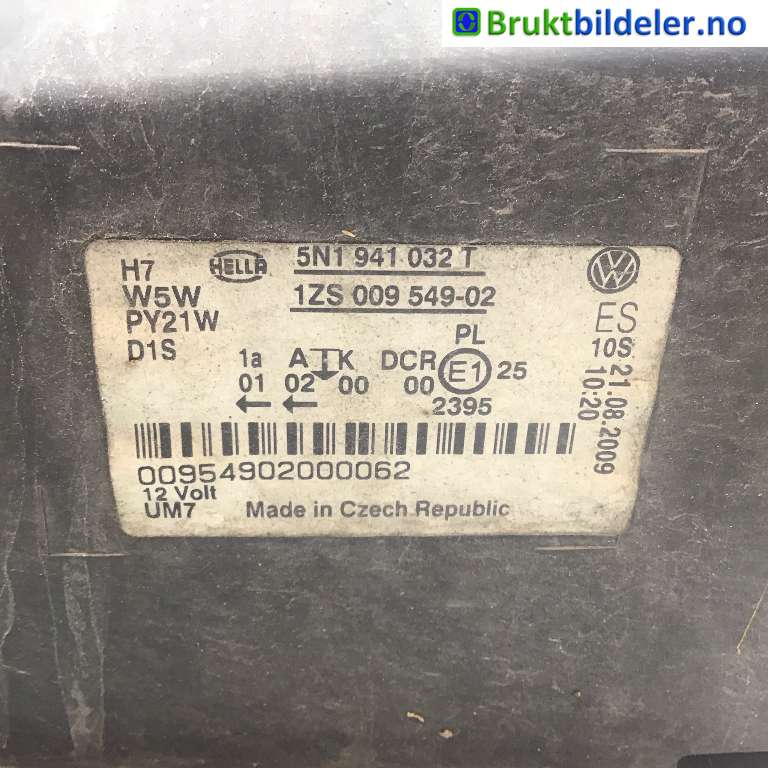 Frontlykt høyre xenon til VW Tiguan 2007-2011 (Type I, Fase 1)  (VOLKSWAGEN|5N1 941 032 K|1ZS 009 549-02|)