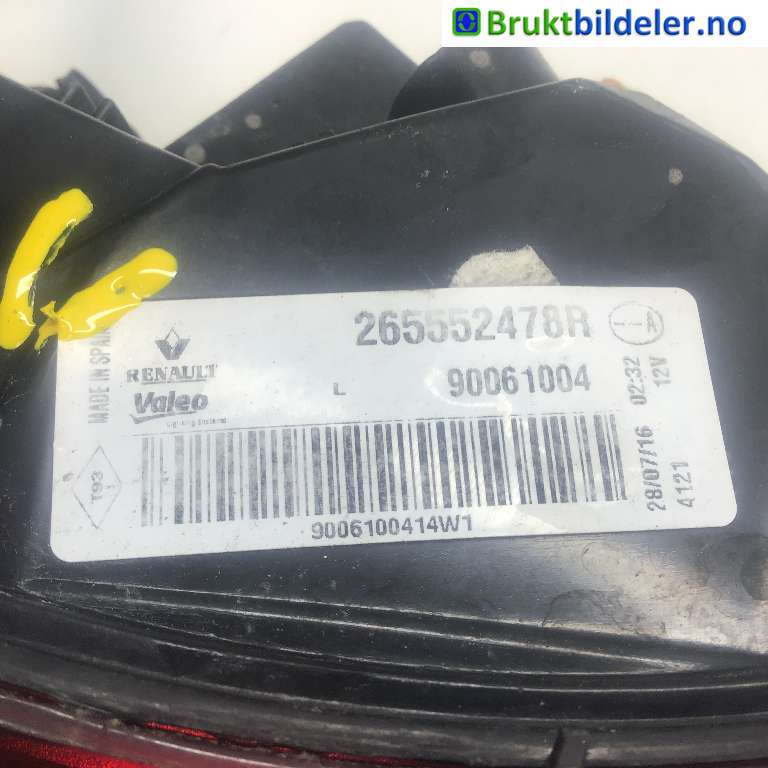 Baklykt venstre til Renault Kadjar 2015-->>  (RENAULT|265552478R|90061004|)