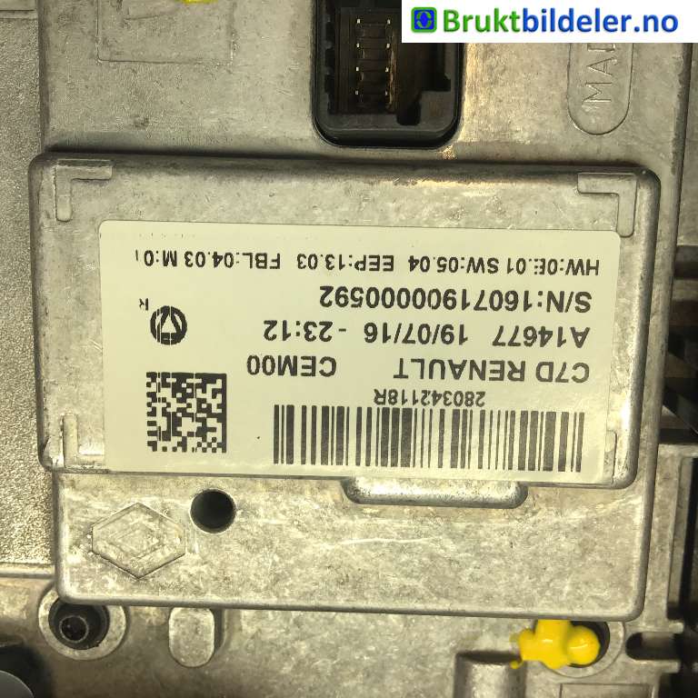 Instrument kjørecomputer til Renault Kadjar 2015-->>  (RENAULT|280342118R|A14677|)