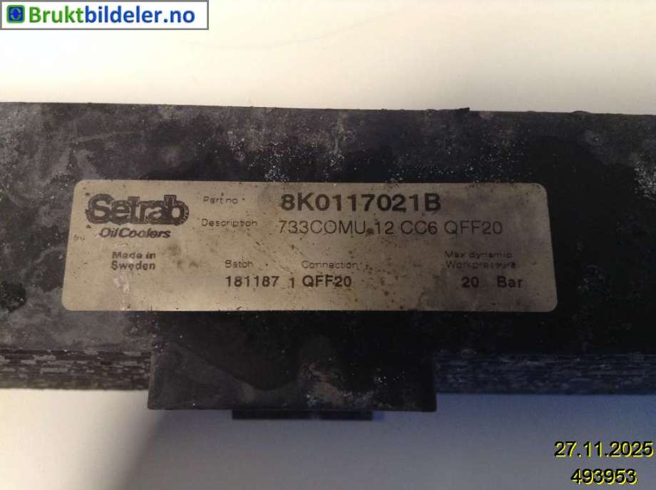 Oljekjøler til Audi A4 2007-2014 (Type IV) (B8) (B8) (AUDI|8K0 117 021 B|)