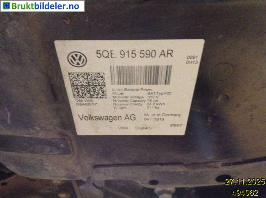 Batteripakke elbil til VW e-Golf 2017-2020 (Fase 2)  (VOLKSWAGEN|5QE 915 590 AR|)