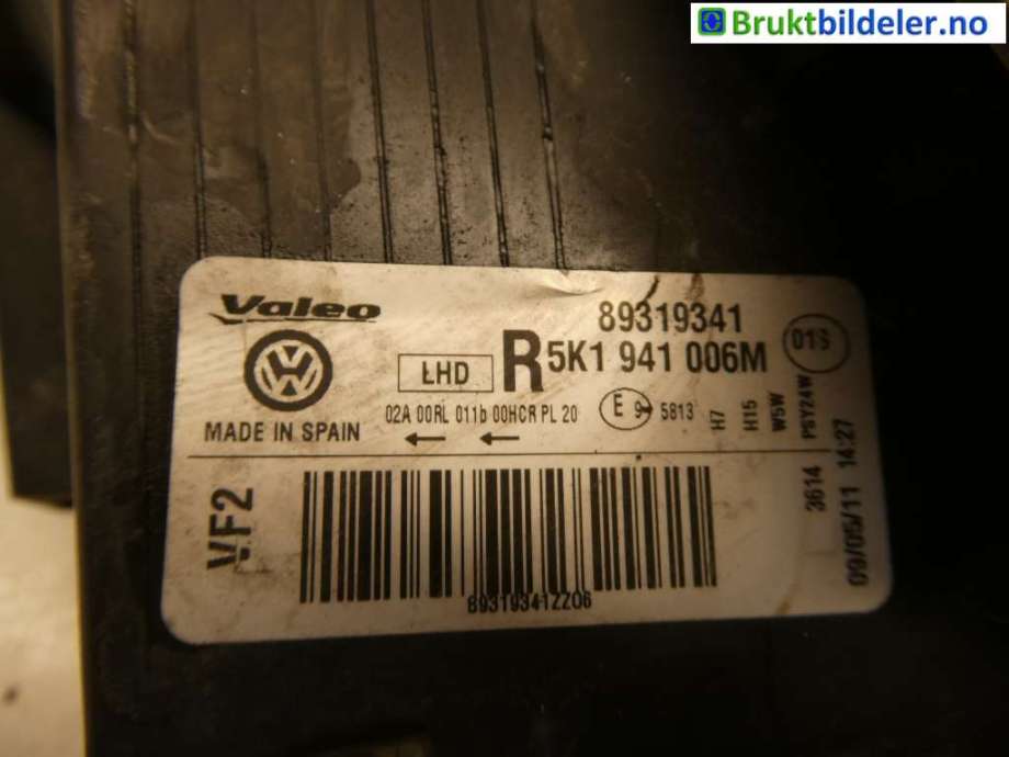 Frontlykt høyre halogen til VW Golf VI 2008-2012  (VOLKSWAGEN|5K1 941 006 M|89319341)