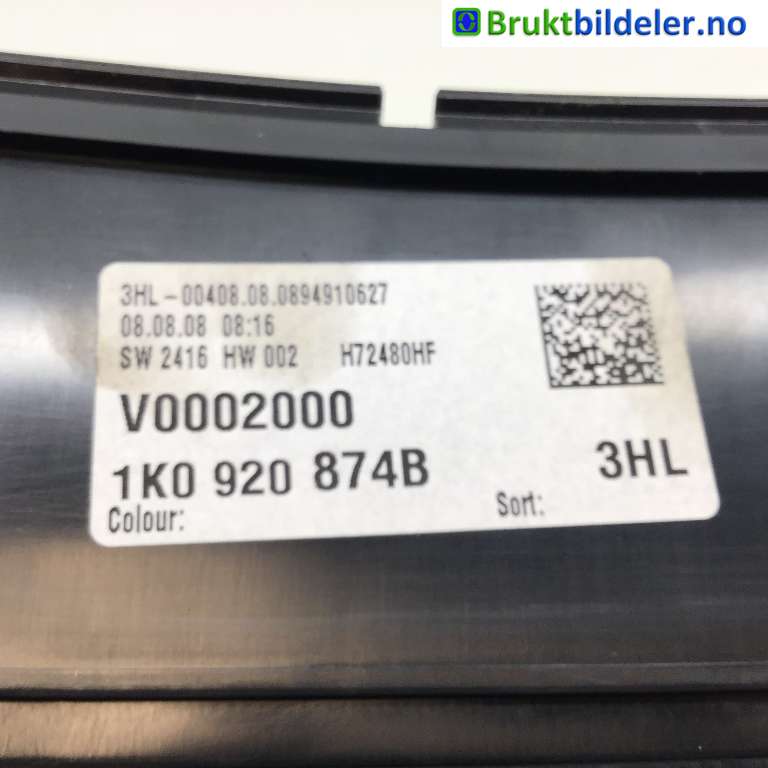 Instrumentpanel til VW Golf V, Combi 2003-2008  (VOLKSWAGEN|1K0 920 874 B|A2C53242767|)