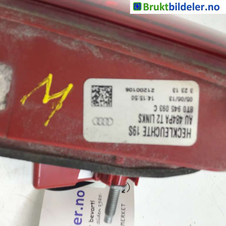 Baklykt venstre indre til Audi A5 2007-2016 (Type I)  (AUDI|8T0 945 093 C|21200106|)