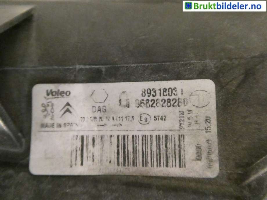 Frontlykt venstre halogen til Citroën Berlingo 2008-2015 (Type II, Fase 1)  (96 828 282 80||6208 K6)