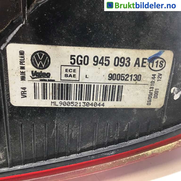 Baklykt venstre indre til VW Golf VII 2012-2017 (Fase 1)  (VOLKSWAGEN|5G0 945 093 AE|90052130|)
