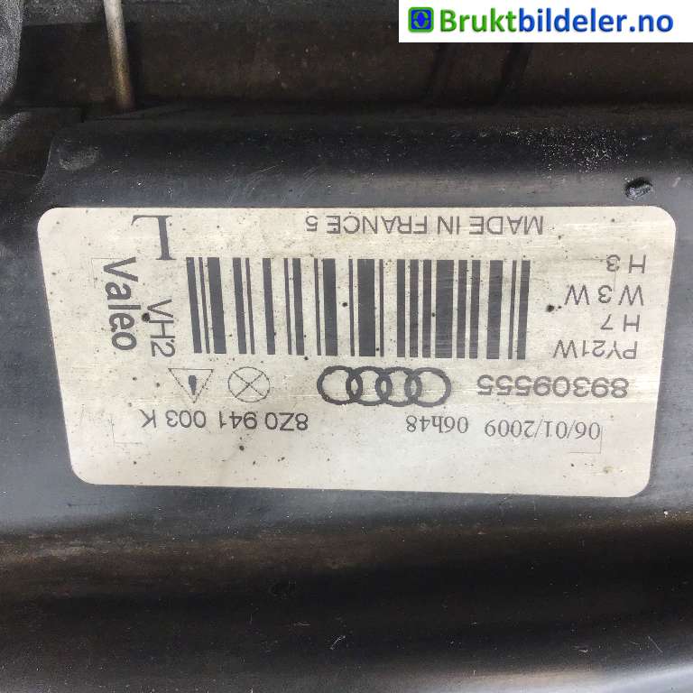 Frontlykt venstre halogen til Audi A2 2000-2005  (AUDI|8Z0 941 003 K|89309555|)