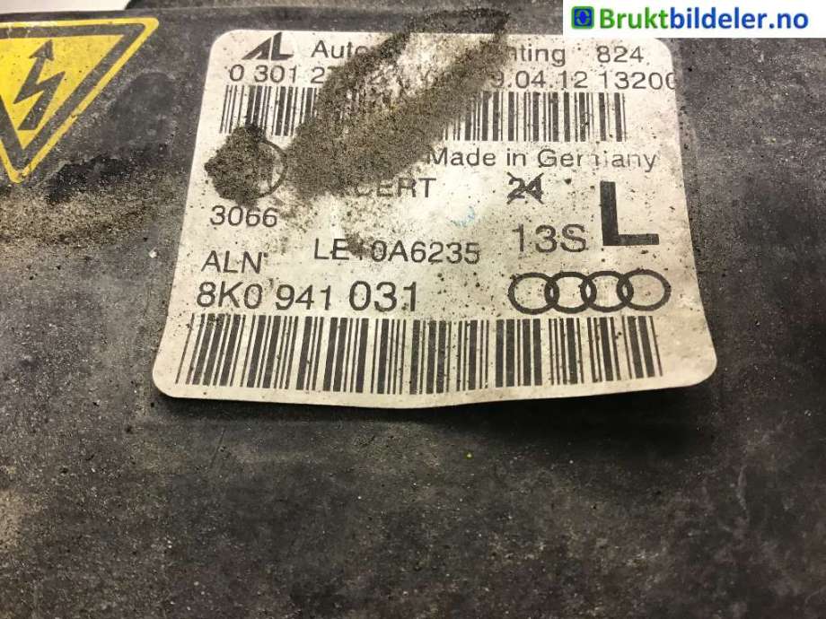 Frontlykt venstre xenon til Audi A4, 2007-2014 (Type IV) (B8) (B8) (AUDI|8K0941031)
