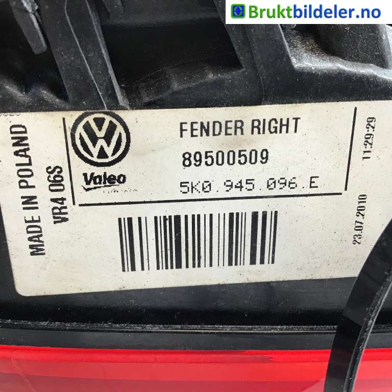 Baklykt høyre til VW Golf VI 2008-2012  (VOLKSWAGEN|5K0 945 096 N|89089721R|)