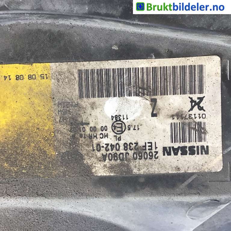 Frontlykt venstre halogen til Nissan Qashqai 2007-2010 (Type I, Fase 1)  (NISSAN|26060-JD90A|1EF 238 042-01|)
