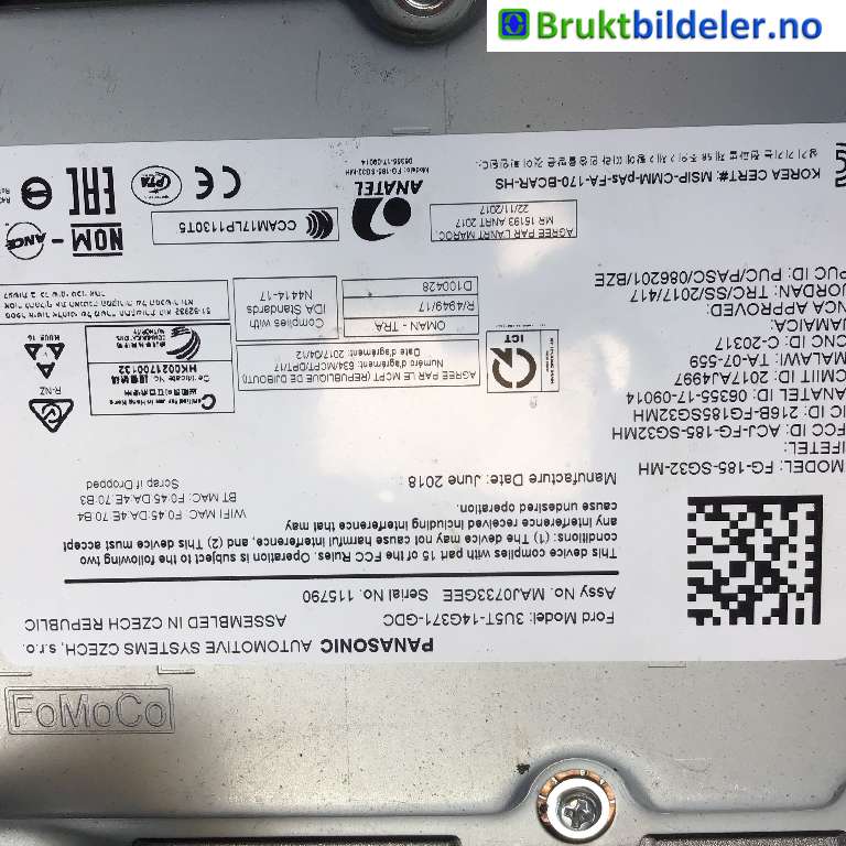 Styreenhet DAB til Ford Transit Connect 2018-->> Type II, Fase 2 (FORD|3U5T-14G371-GDC|FG-185-SG32-MH|)