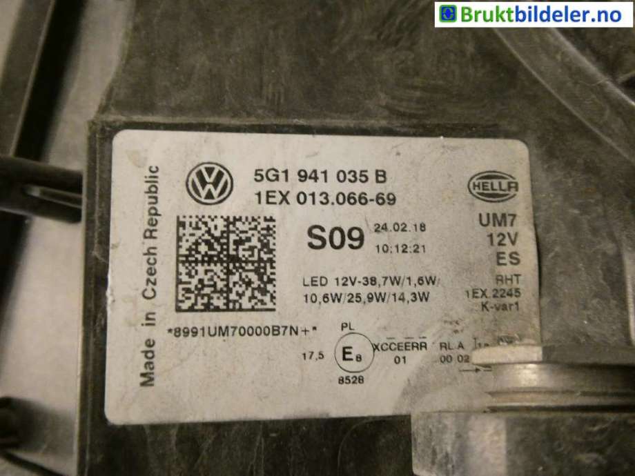 Frontlykt venstre halogen til VW e-Golf 2017-2020 (Fase 2)  (VOLKSWAGEN|5GE 941 035||5GE 941 773)