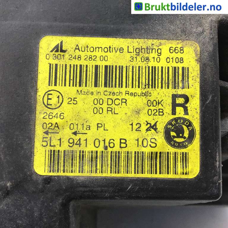 Frontlykt høyre xenon til Škoda Yeti 2009-2013 (Fase 1)  (SKODA|5L1 941 016 B|0 301 248 282 00|)