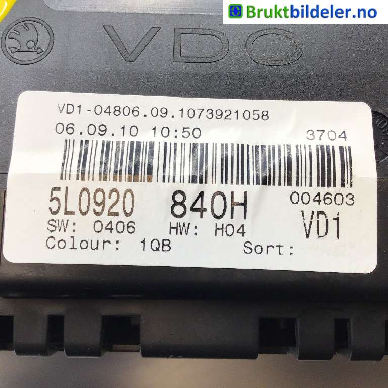 Instrumentpanel til Škoda Yeti 2009-2013 (Fase 1) (SKODA|5L0 920 840 H|)
