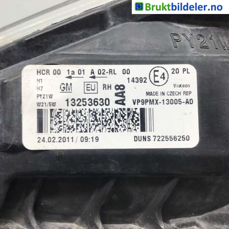 Frontlykt høyre halogen til Opel Meriva B 2010-2017  (OPEL|13253630|722556250|VP9PMX-13005-AD)