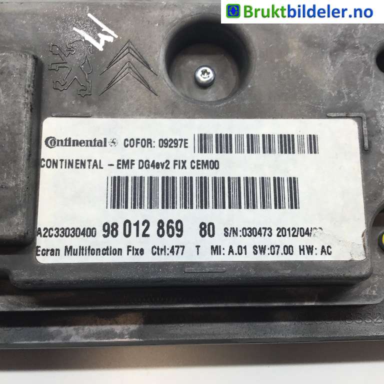 Instrument kjørecomputer til Peugeot 508 2011-2014 (Type I, Fase 1)  (PEUGEOT|98 012 869 80|A2C33030400|)