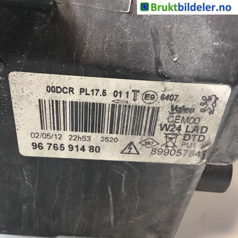 Frontlykt høyre xenon til Peugeot 508 2011-2014 (Type I, Fase 1)  (PEUGEOT|96 765 914 80|89905784|)