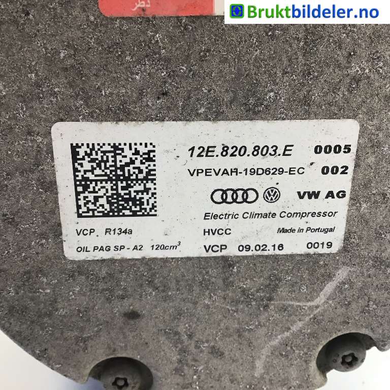 Aircondition kompressor til VW e-Golf 2014-2017 (Fase 1) (VOLKSWAGEN|12E 820 803 E|VPEVAH-19D629-EC|----------)