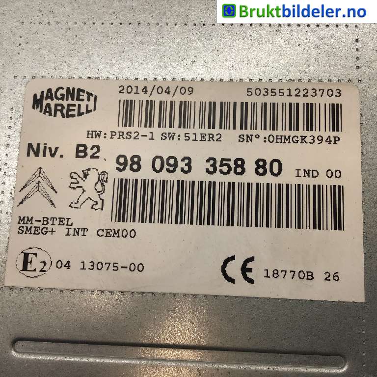 Bilstereo til Peugeot 308 2013-2021 (Type II)  (PEUGEOT|98 093 358 80|0HMGK394P|)