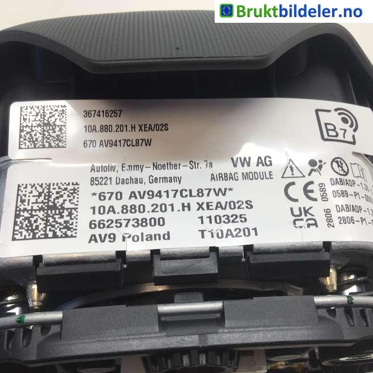 Airbag rattpute til VW ID.3 2020-->> (VOLKSWAGEN|10A 880 201 H|662573800|)
