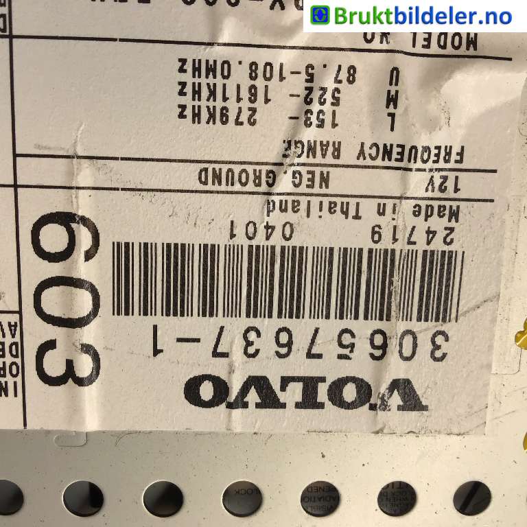 Bilstereo til Volvo S60 2000-2004 (Type I, Fase 1) (VOLVO|30657637|34W421C/RY-603-5TH|)