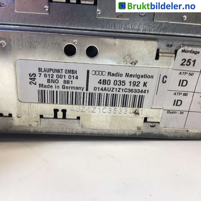 Bilstereo til Audi A6 2001-2004 (Type II, Fase 2) (C5) (C5) (AUDI|4B0035192K|)