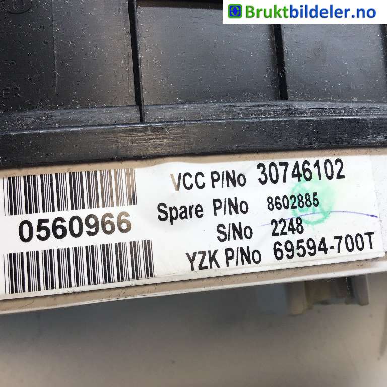 Instrumentpanel til Volvo S60 2005-2010 (Type I, Fase 2)  (VOLVO|30746102|8602885|69594-700T)