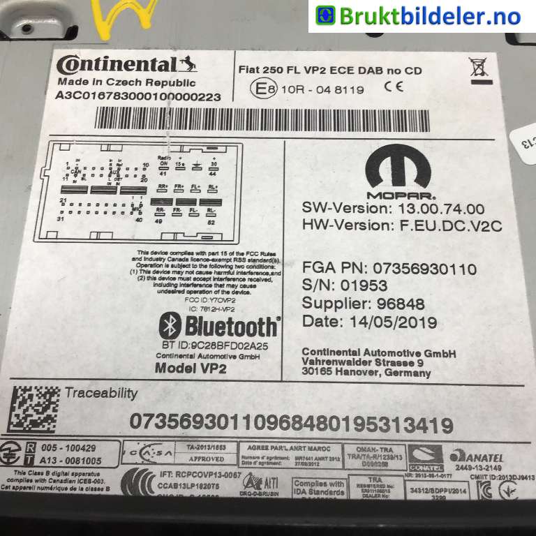 Bilstereo til Peugeot Boxer 2014-->> (Type III, Fase 2)  (PEUGEOT|16 813 400 80|A3C01678300010000022|07356930110)