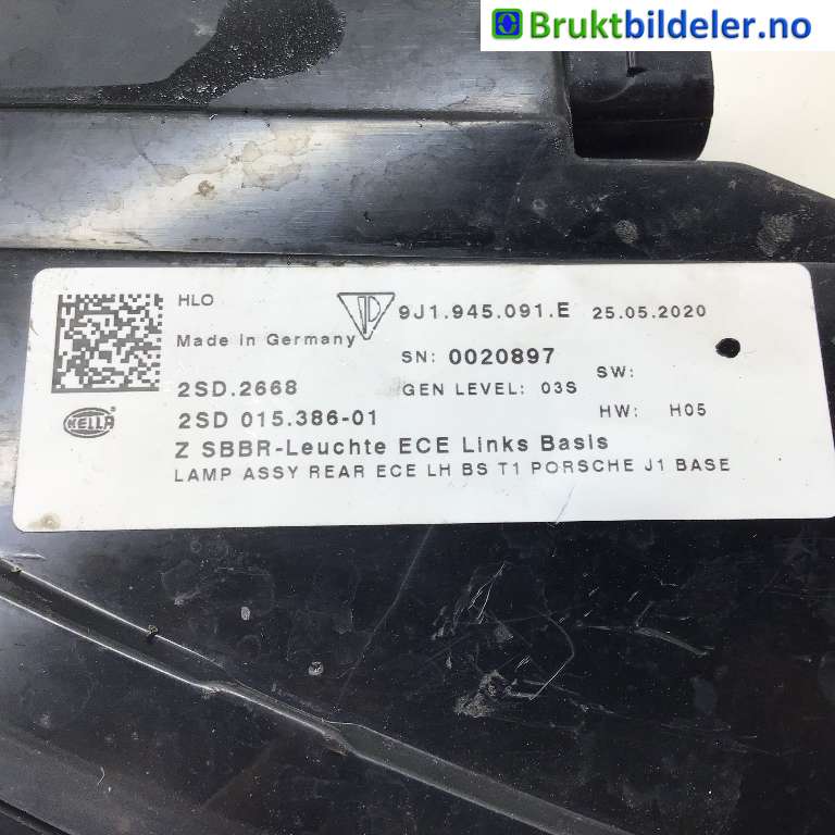 Baklykt venstre til Porsche Taycan 2019-->>  (PORSCHE|9J1 945 091 E|2SD 015 M386-01|)