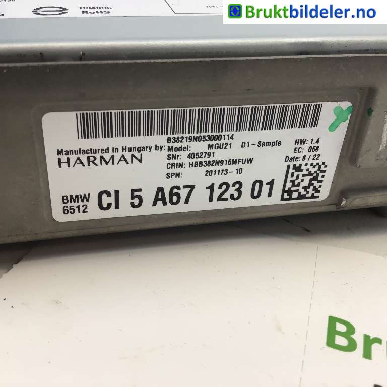 Styreenhet DAB til BMW iX 2021-->> (I20) (I20) (BMW  iX xDrive40|65 12 5 A73 E68|4052791|65 12 5 A67 123-01)