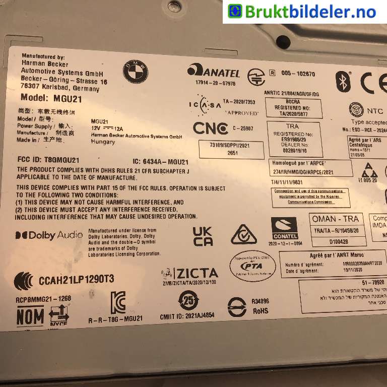 Styreenhet DAB til BMW iX 2021-->> (I20) (I20) (BMW  iX xDrive40|65 12 5 A73 E68|4052791|65 12 5 A67 123-01)