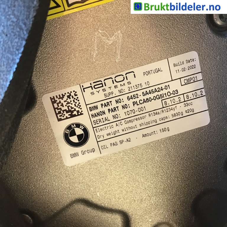 Aircondition kompressor til BMW iX 2021-->> (I20) (I20) (BMW  iX xDrive40|64 52 5 A69 FB9|PLCA60-0G5/1O-03|64 52 5 A45 A24-01)