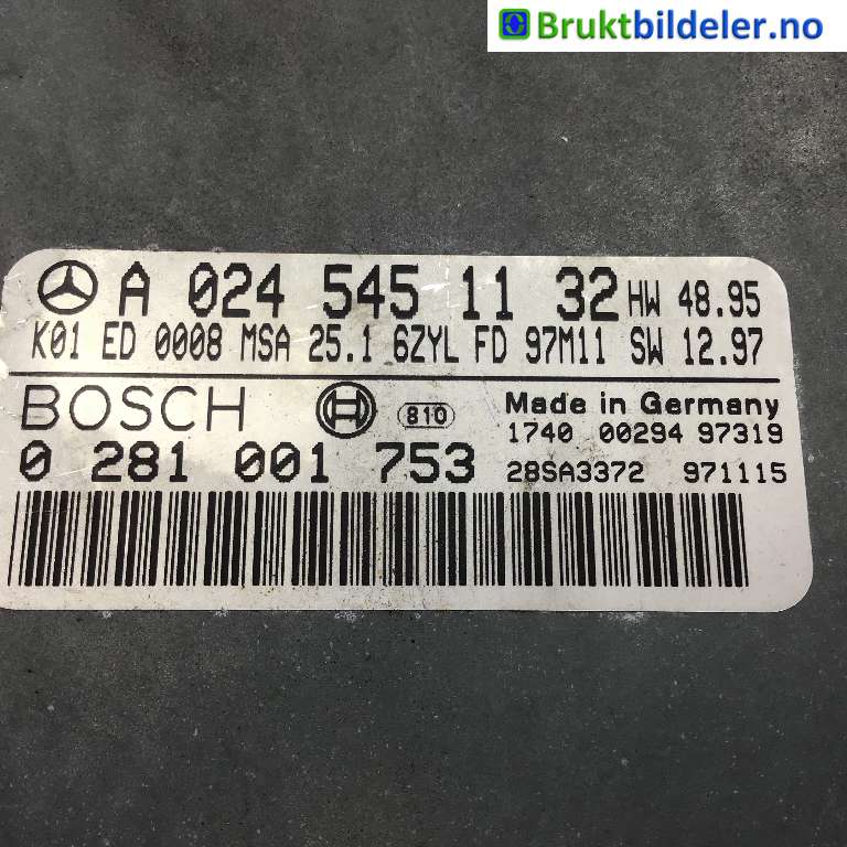 Styreenhet motor til Mercedes E-Klasse 1995-2000 (Fase 1) (W210) (W210) (MERCEDES|A 024 545 11 32|0 281 001 753|)