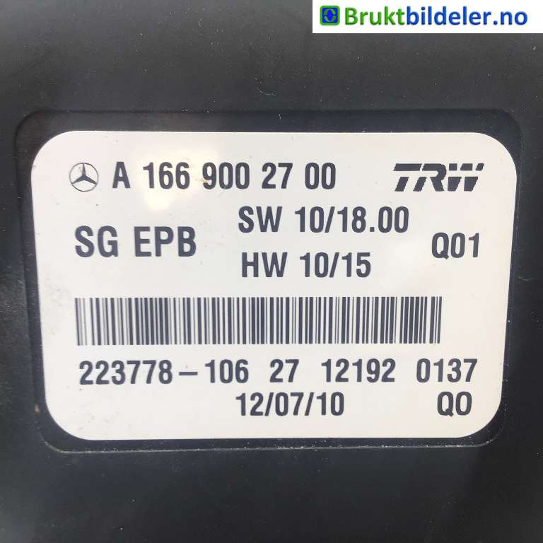Styreenhet elektrisk parkbrems (EPB - Electric Parking Brake) til Mercedes GL 2012-2016 (Fase 1) (X166) (X166) (MERCEDES|A 166 900 27 00|223778-106|)