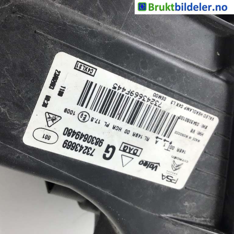 Frontlykt venstre halogen til Citroën ë-C4 2020-->> (CITROEN|9830649480|73243669|)