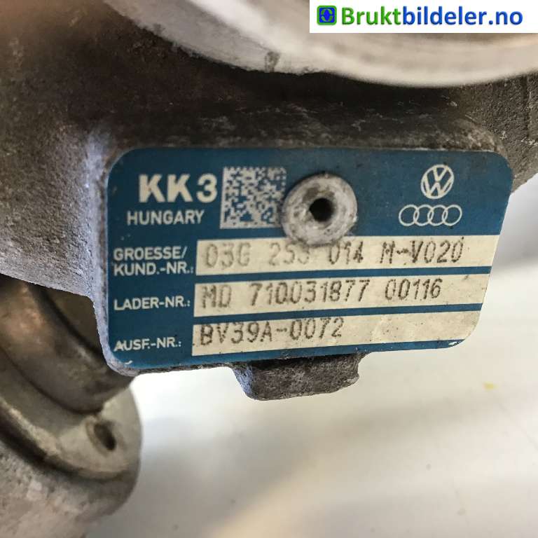 Turbo til VW Touran 2007-2010 (Type I, Fase 2)  (VOLKSWAGEN|03G 253 014|BV39A-0072|)
