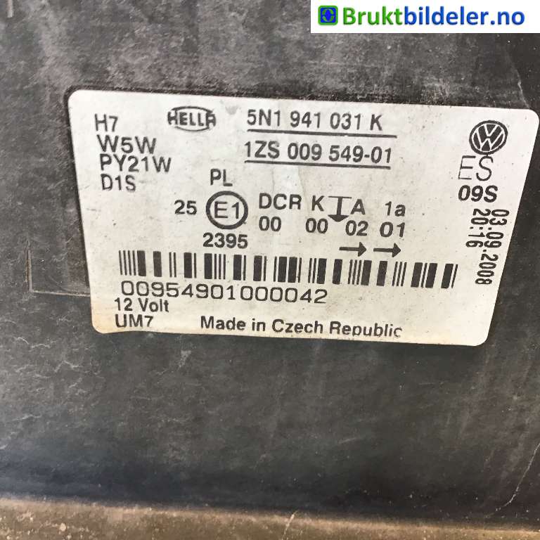 Frontlykt venstre xenon til VW Tiguan 2007-2011 (Type I, Fase 1)  (VOLKSWAGEN|5N1 941 031 K|1ZS 009 549-01|)