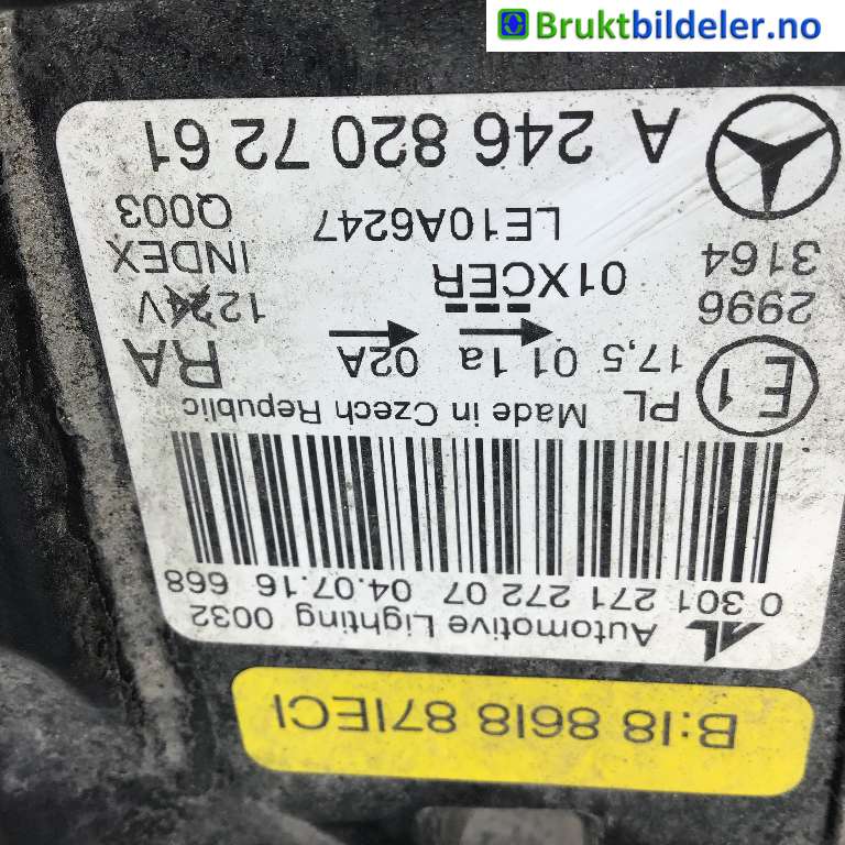 Frontlykt høyre xenon til Mercedes B-Klasse 2011-2018 (W246) (W246) (MERCEDES|A 246 820 72 61|0 301 271 272 07|)
