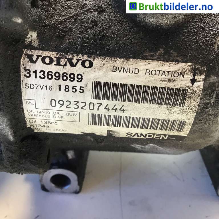 Aircondition kompressor til Volvo S60 2014-2019 (Type II, Fase 2)  (VOLVO|31369699|0923207444|SD7V16 1855)