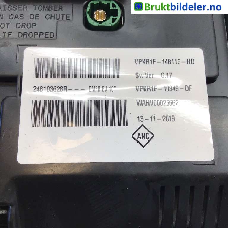 Instrumentpanel til Renault Zoe 2013-2019 (Fase 1) (RENAULT|248103628R|VPKR1F-14B115-HD|WAHV00025662)