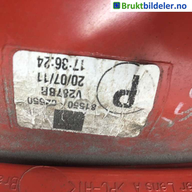 Baklykt høyre til Toyota Auris 2010-2012 (Type I, Fase 2)  (TOYOTA|81551 02550|)