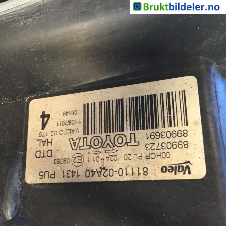 Frontlykt høyre halogen til Toyota Auris 2010-2012 (Type I, Fase 2)  (TOYOTA|8113002A40|)