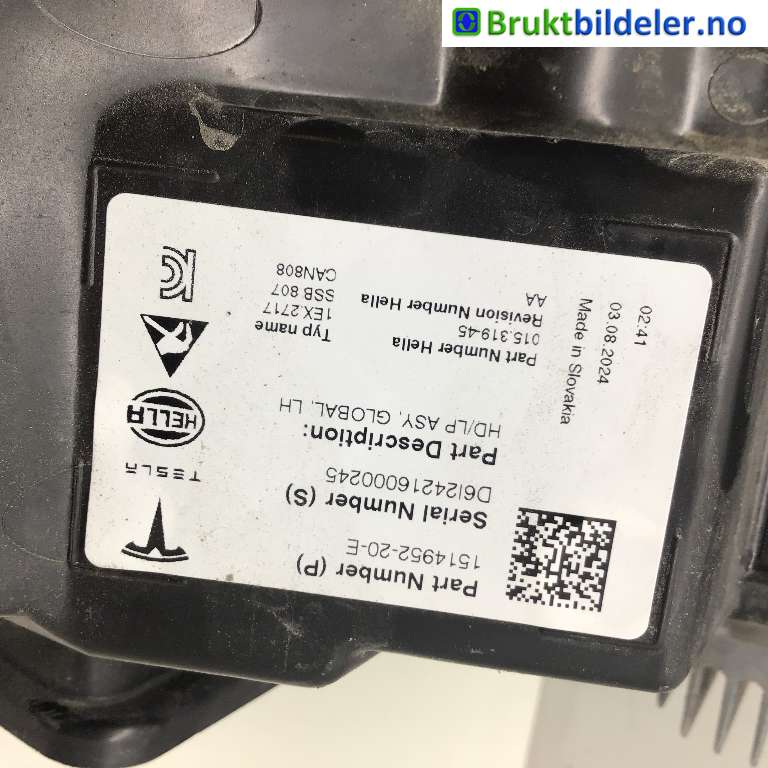 Frontlykt venstre halogen til Tesla Model 3 2018-2023 (Fase 1)  (TESLA|1514952-20-E|D6I24216000245|)